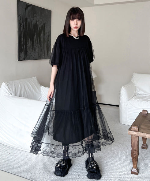Mesh Layered Flare Dress
